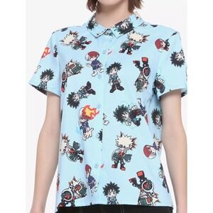My Hero Academia Funimation Hot Topic Button Up Shirt Size‎ XS Chibi Heroes Blue